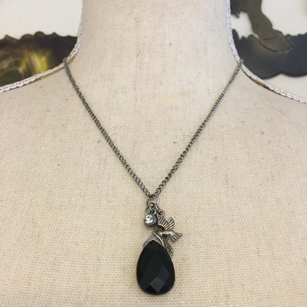 Black chandelier crystal with charms necklace